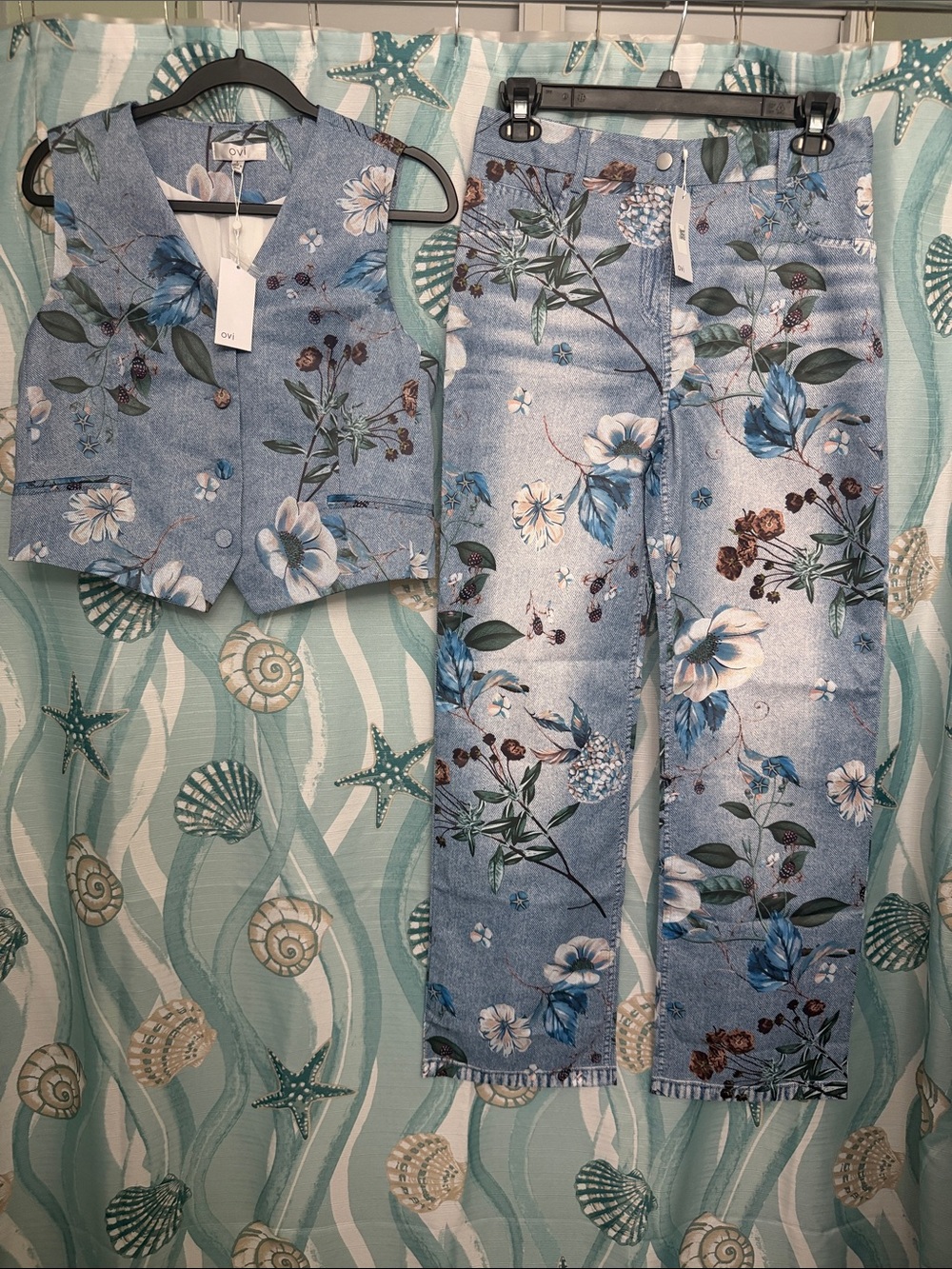 Ovi Light Blue Floral Vest and Pant Set NEW ARRIVAL